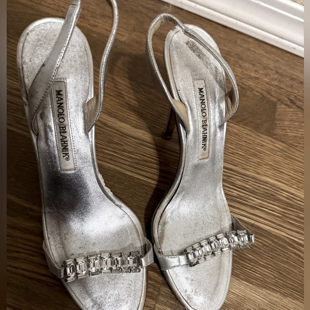 Silver strap Manolo Blahnik heels, size 37.5